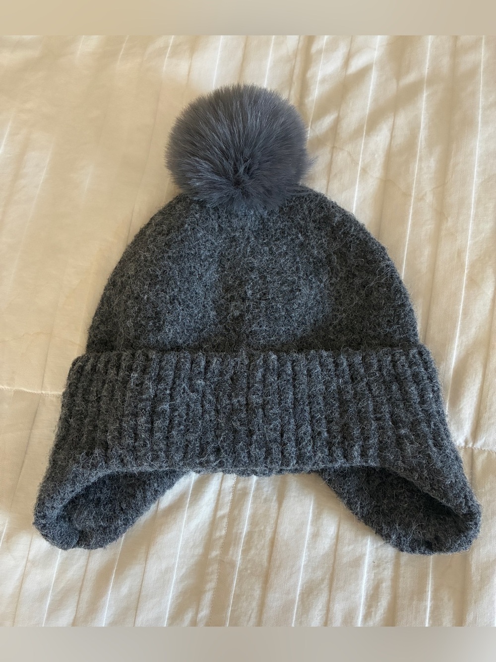 Bershka Dark Gray Pom-Pom Earflap Beanie